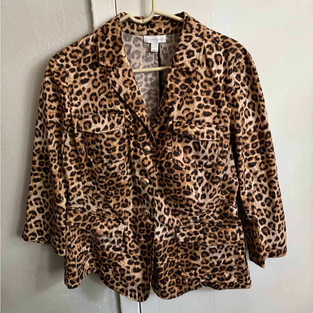 Charter Club Leopard Print XL Cotton Blend Jacket -Gently Used